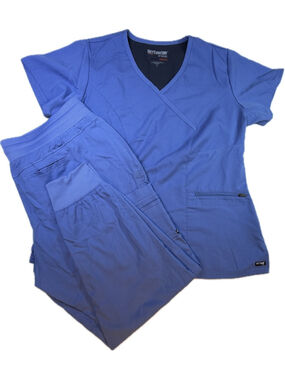 Greys Anatomy Scrub Set Womens L Top XL Pants Blue Stretch Medical Uniform